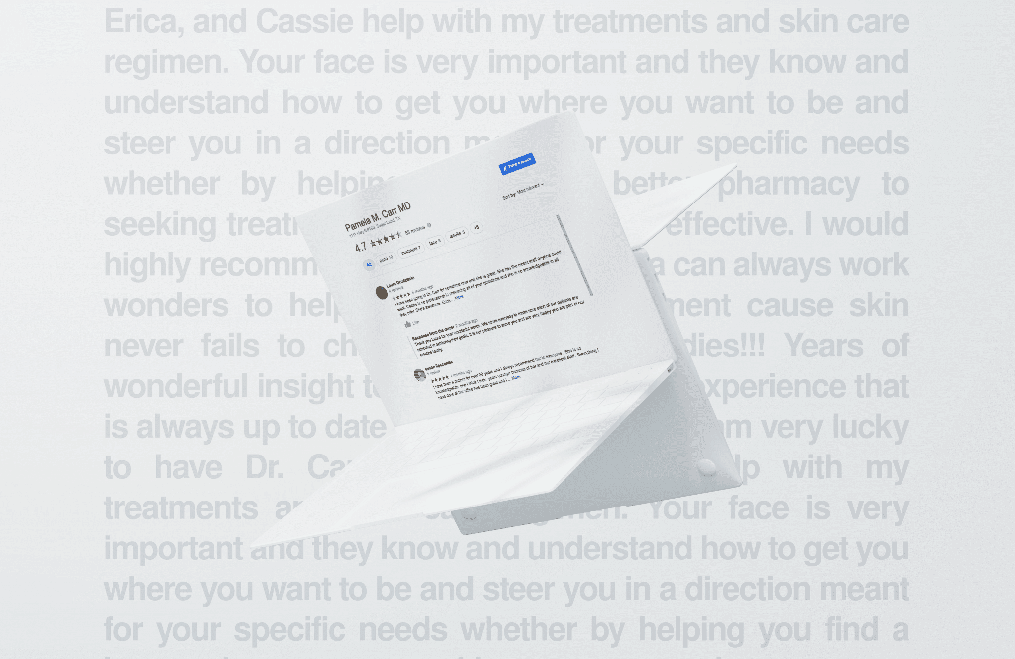 image of folded piece of paper with business reviews on it