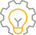 Outline of a light bulb inside a gear shape, symbolizing innovation or ideas in technology or engineering—perfect for personal injury firms looking to stand out in a high-competition market.