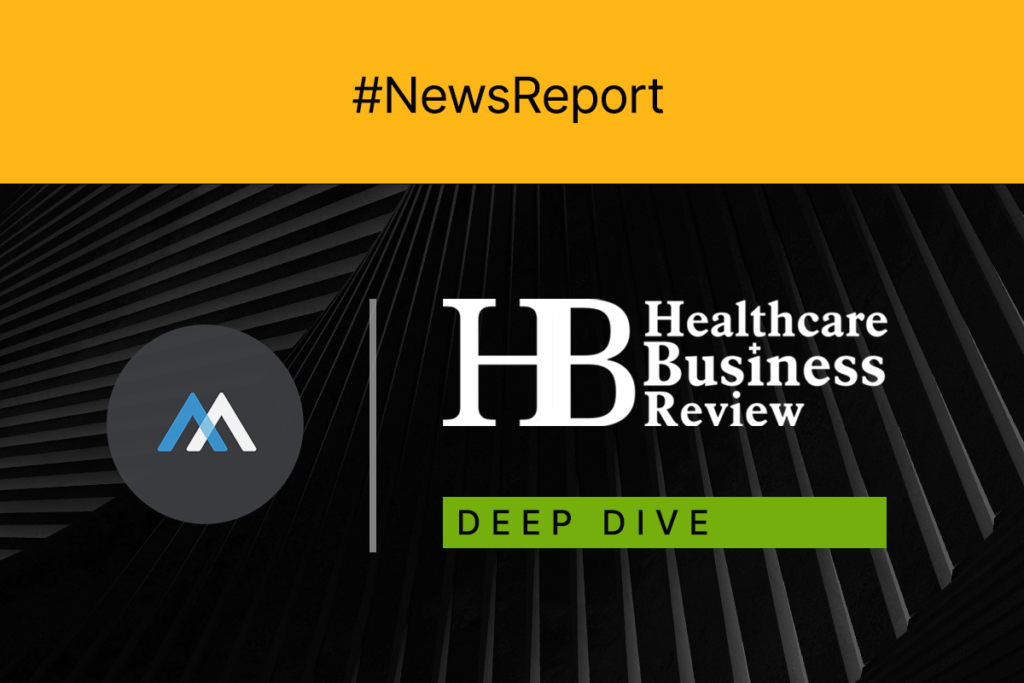 Healthcare Business Review news report graphic with logo, #NewsReport, and "Deep Dive" highlighted in green on a black and yellow background, spotlighting trends in modern healthcare practices and intelligent marketing systems.