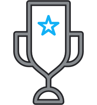 Simple illustration of a trophy with a blue star in the center, outlined in gray and black, on a light gray background—perfect for celebrating success in AI-powered marketing.
